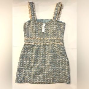 LIGHT BLUE TWEED MINI DRESS WITH POCKETS